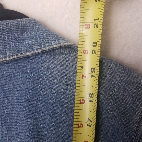 J.Jill Denim Trucker Vest Women L Cotton Blend Wash Blue Distress Pockets - Picture 12 of 13